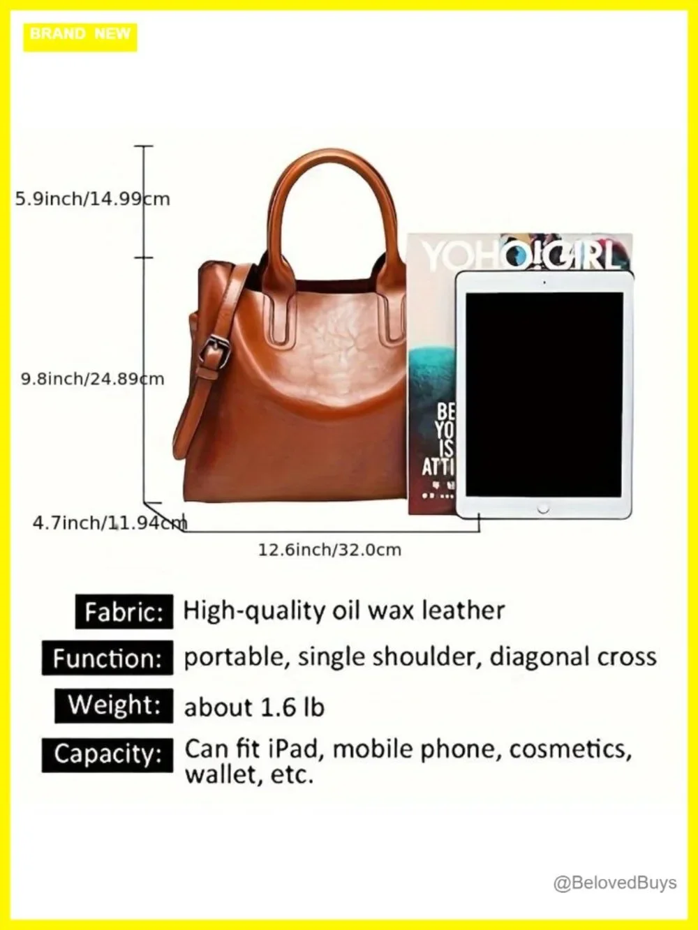 Large Faux Leather Tote Bag for Women, Work Shoulder Purse with Zipper Closure